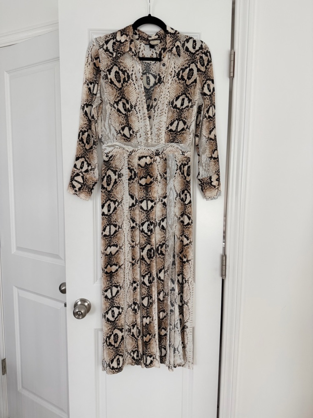 Topshop Neutral Snake-Print Button Front Dress